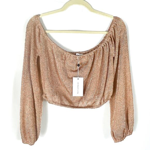Lovers & Friends Nayelli Crop Top Gold Knit Off the Shoulder Long Sleeve Sz M - Picture 4 of 11